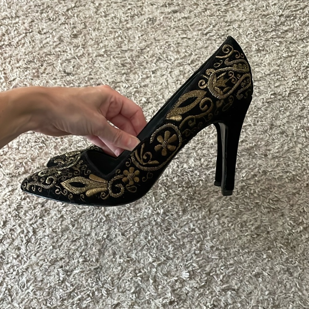 Alice + Olivia Suede Embroidered Heels
